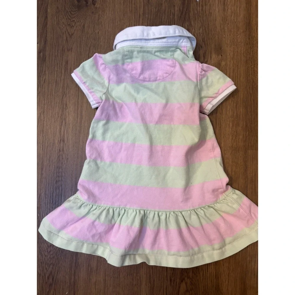 RALPH‎ LAUREN Baby Girls Pink & Green Rugby Dress 6 Mo Preppy